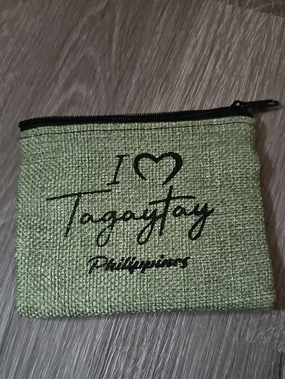 I Love Tagaytay Green Woven Zip Pouch